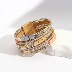 Bohemian Wrap Leather Magnetic Clasp Bracelet Fashion Jewelry for Women